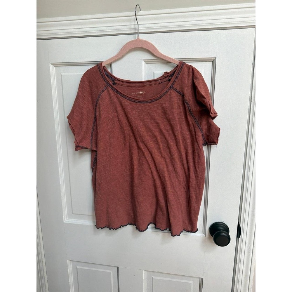 Natural Life short sleeve crewneck top in rust relaxed slub knit women's L
